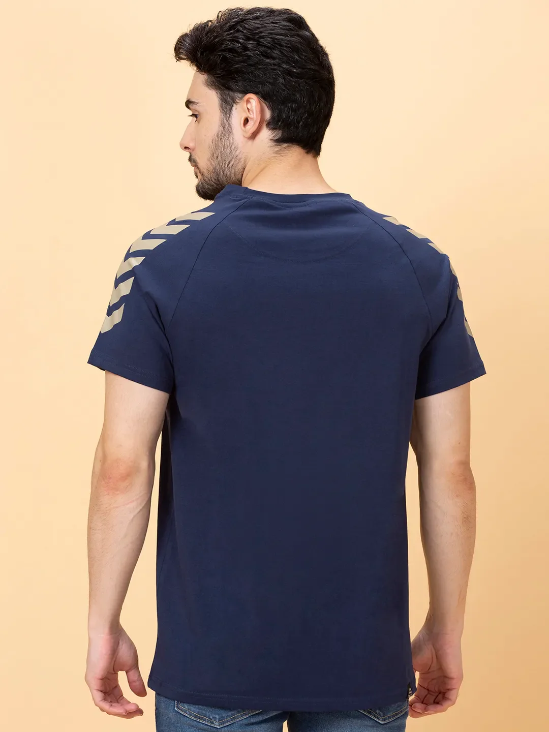 Night Blue Regular Fit Round Neck Men's T-Shirt by Being Human Clothing - Image 3