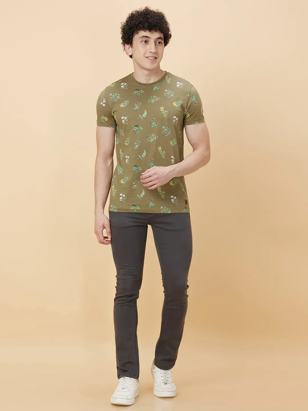 Olive Regular Fit Round Neck Men's T-Shirt by Being Human Clothing - Image 2