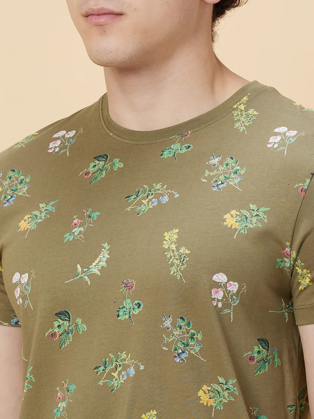 Olive Regular Fit Round Neck Men's T-Shirt by Being Human Clothing - Image 5