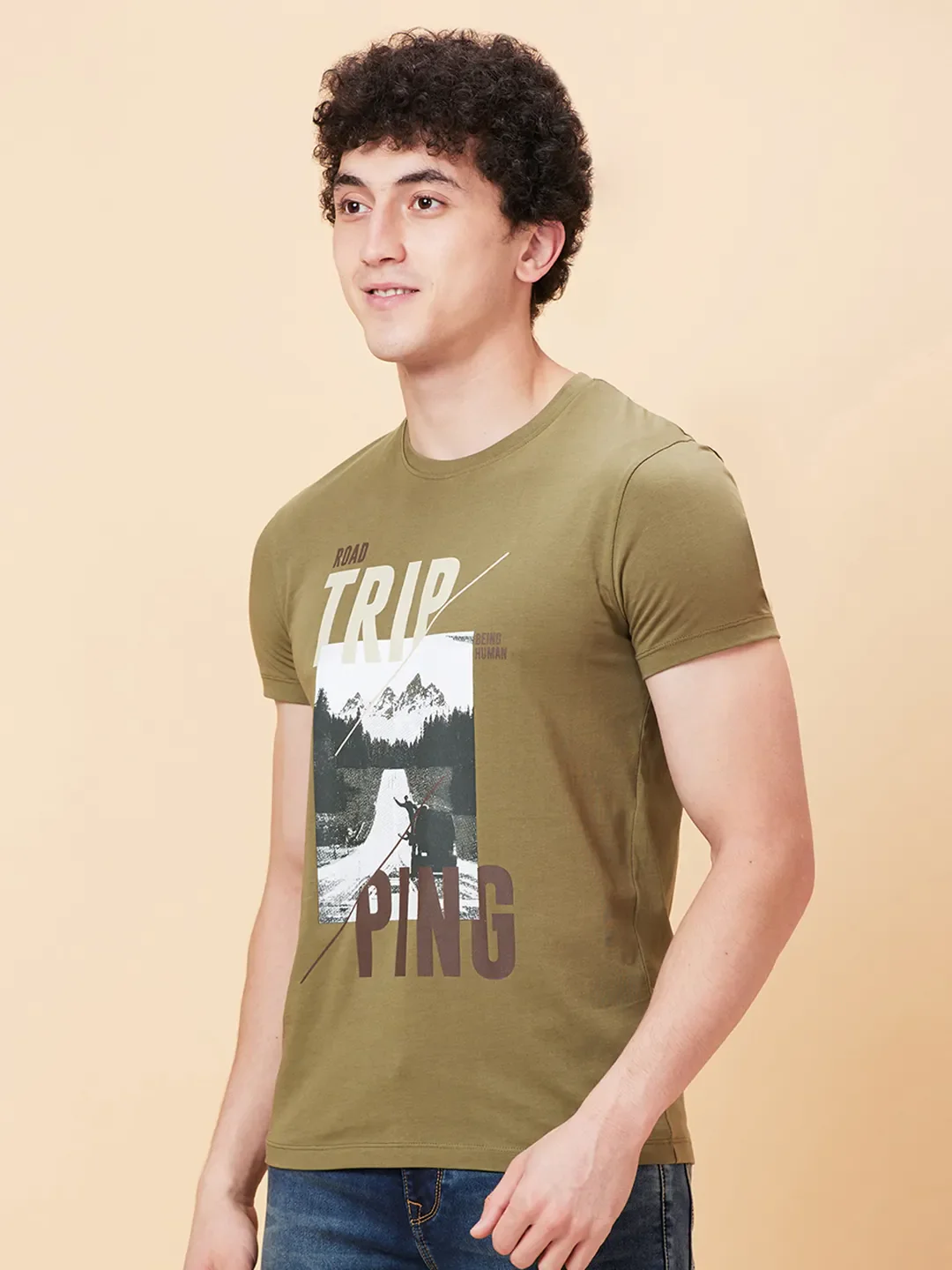 Olive Regular Fit Round Neck Men's T-Shirt by Being Human Clothing - Image 4