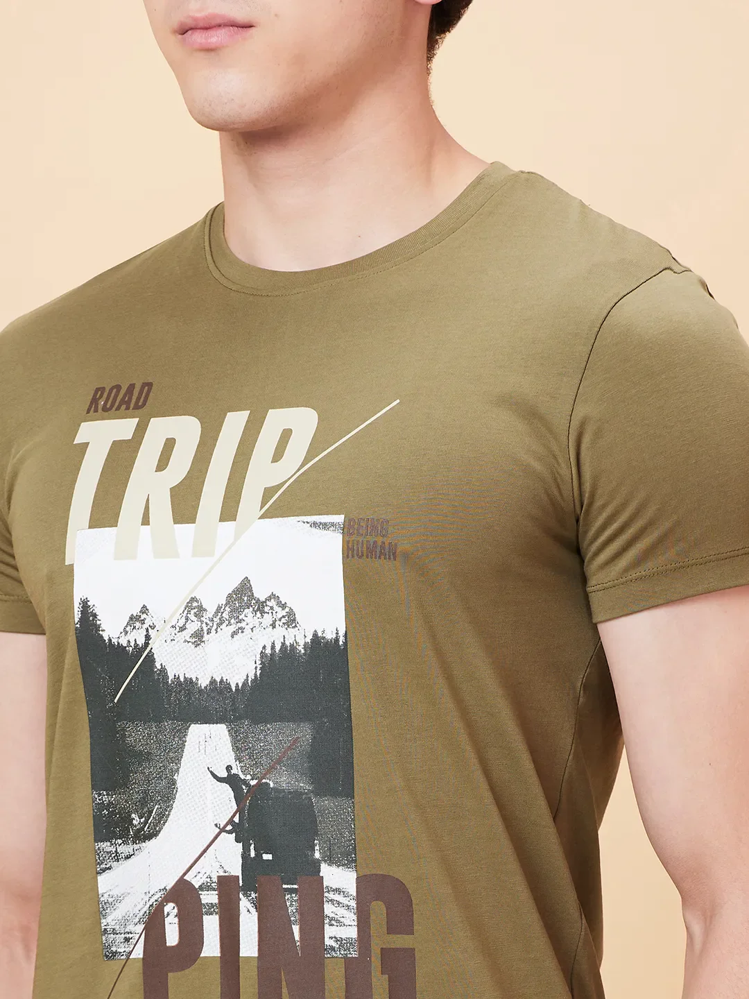 Olive Regular Fit Round Neck Men's T-Shirt by Being Human Clothing - Image 5