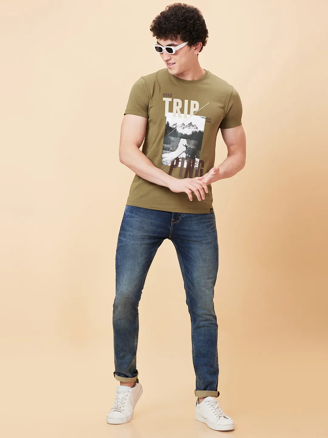 Olive Regular Fit Round Neck Men's T-Shirt by Being Human Clothing - Image 6