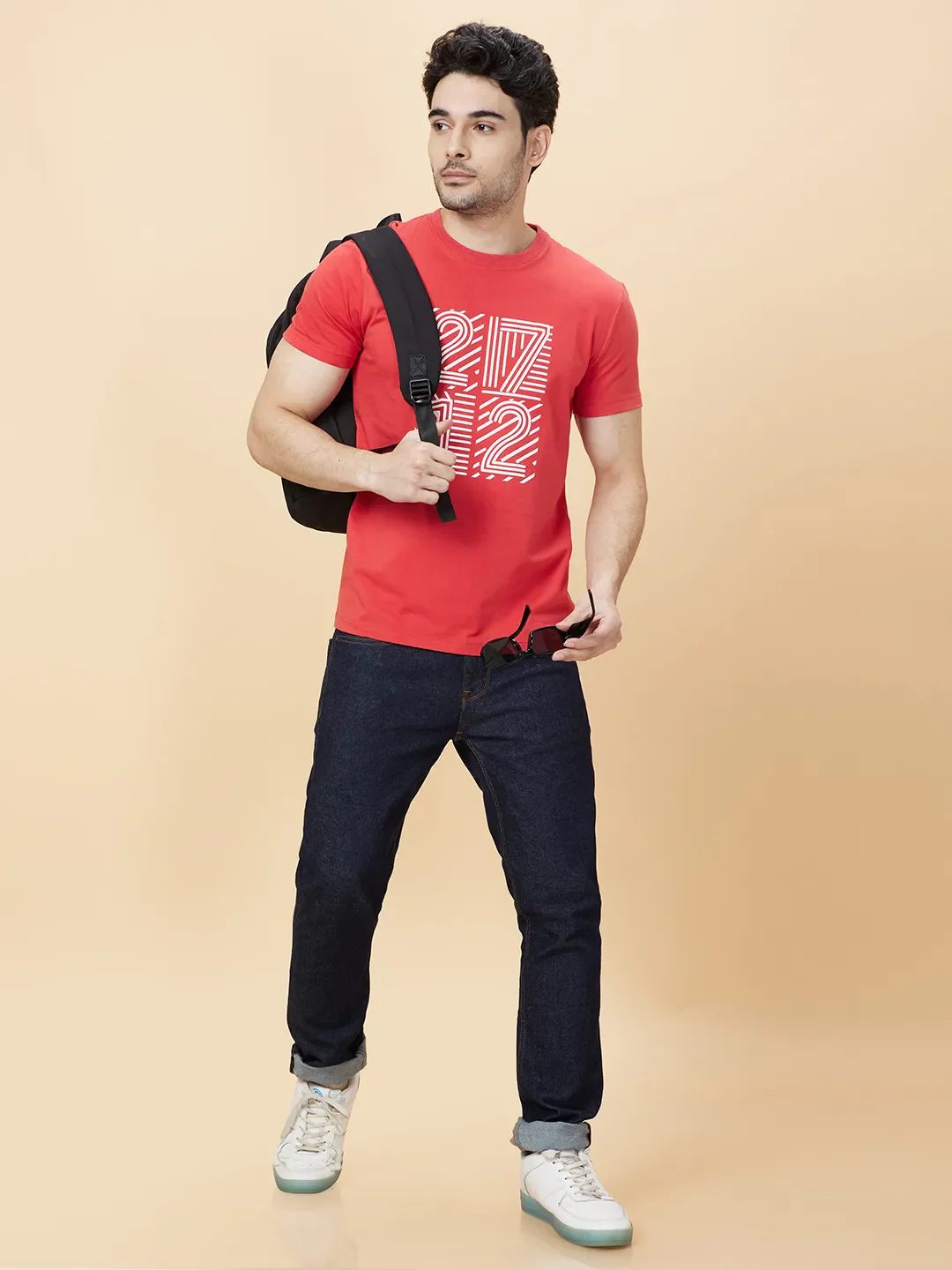 Orange Regular Fit Round Neck Men's T-Shirt by Being Human Clothing