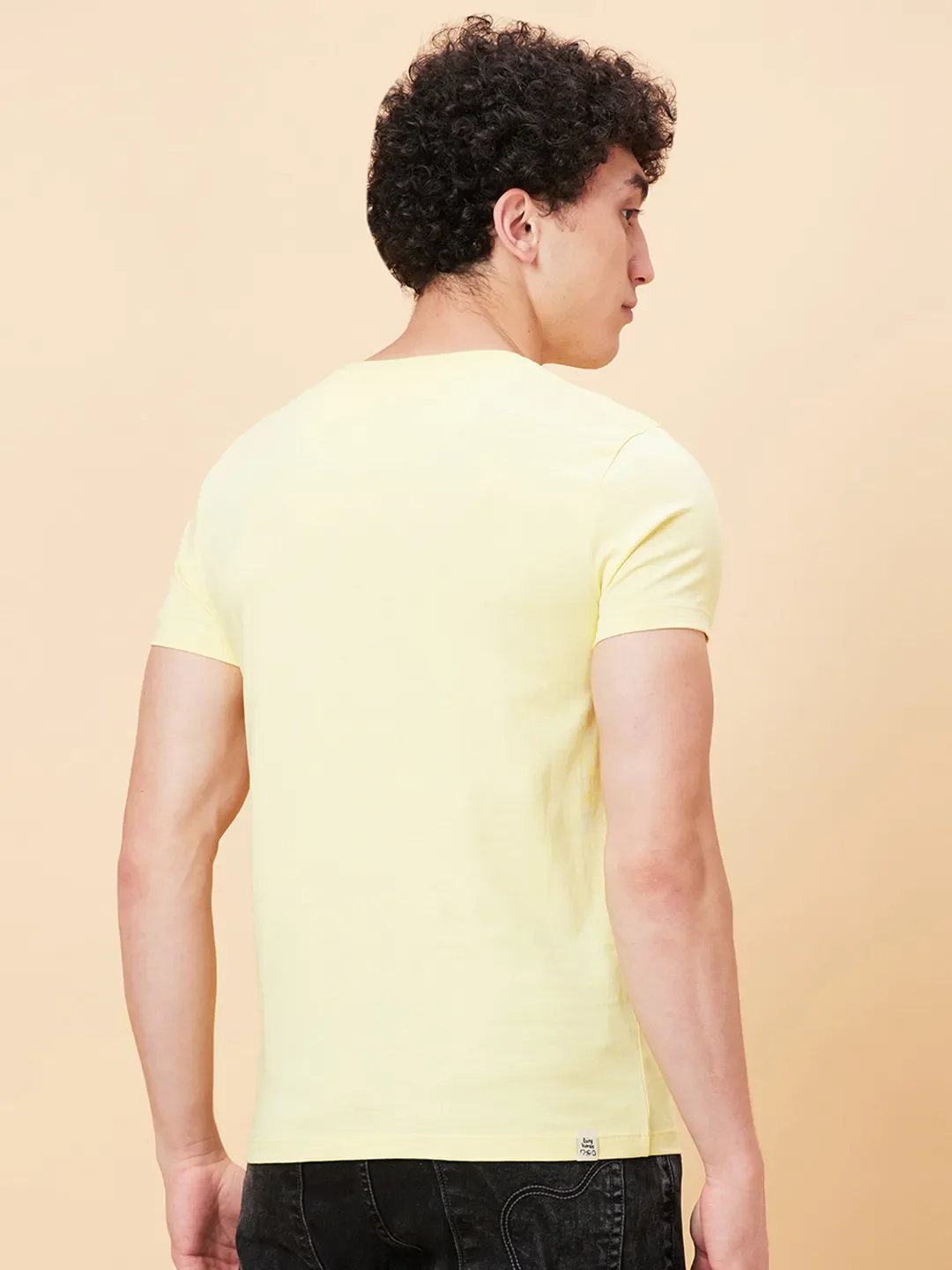 Pale Yellow Regular Fit Round Neck Men's T-Shirt by Being Human Clothing - Image 3