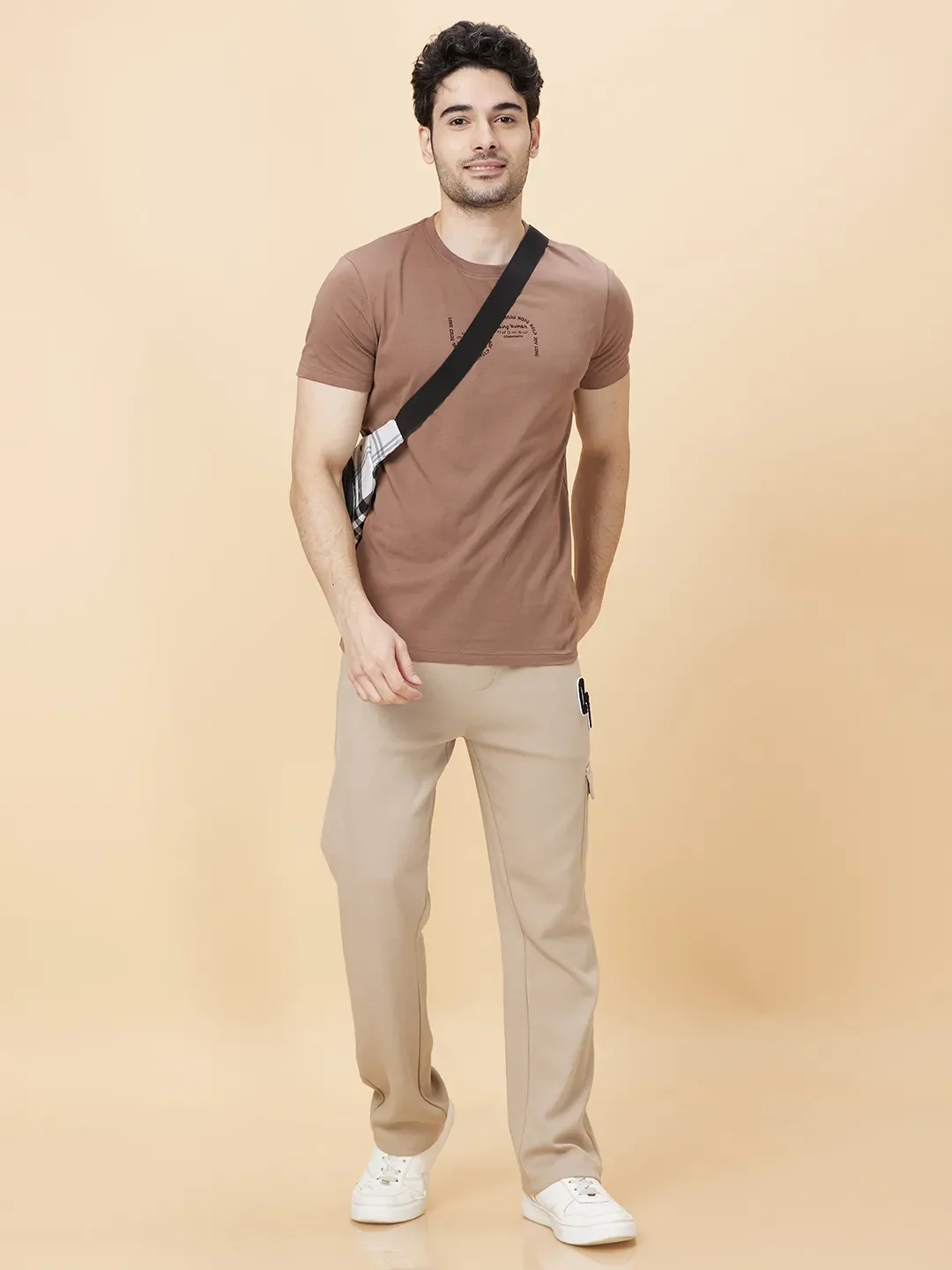 Beige Regular Fit Men's Short Sleeves T-Shirt by Being Human Clothing