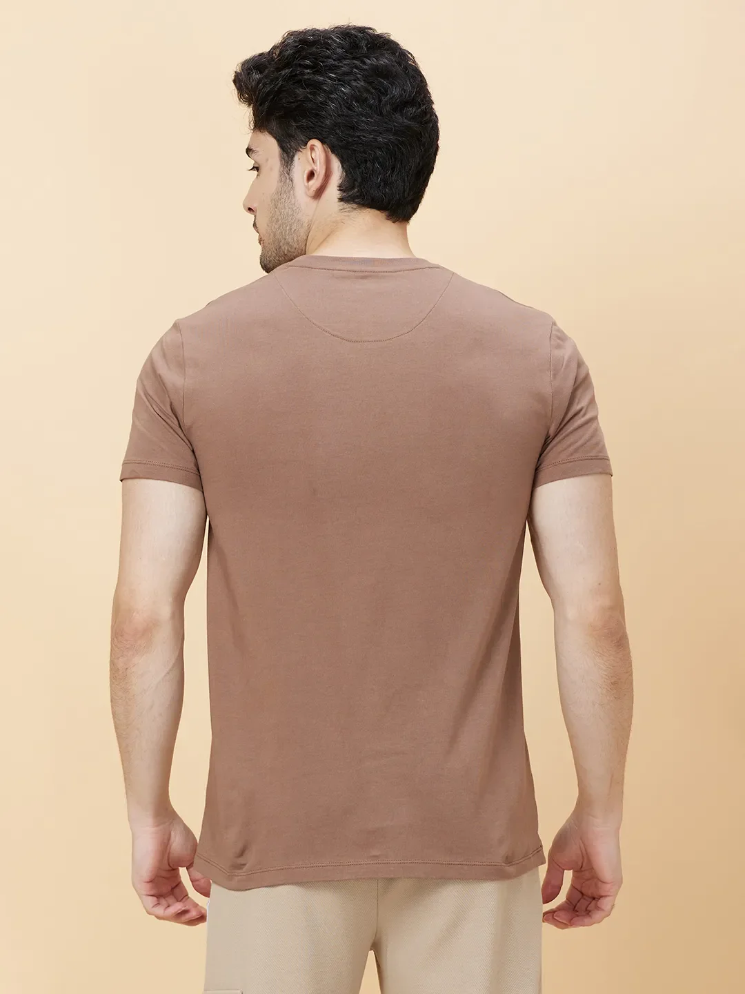 Beige Regular Fit Men's Short Sleeves T-Shirt by Being Human Clothing - Image 3