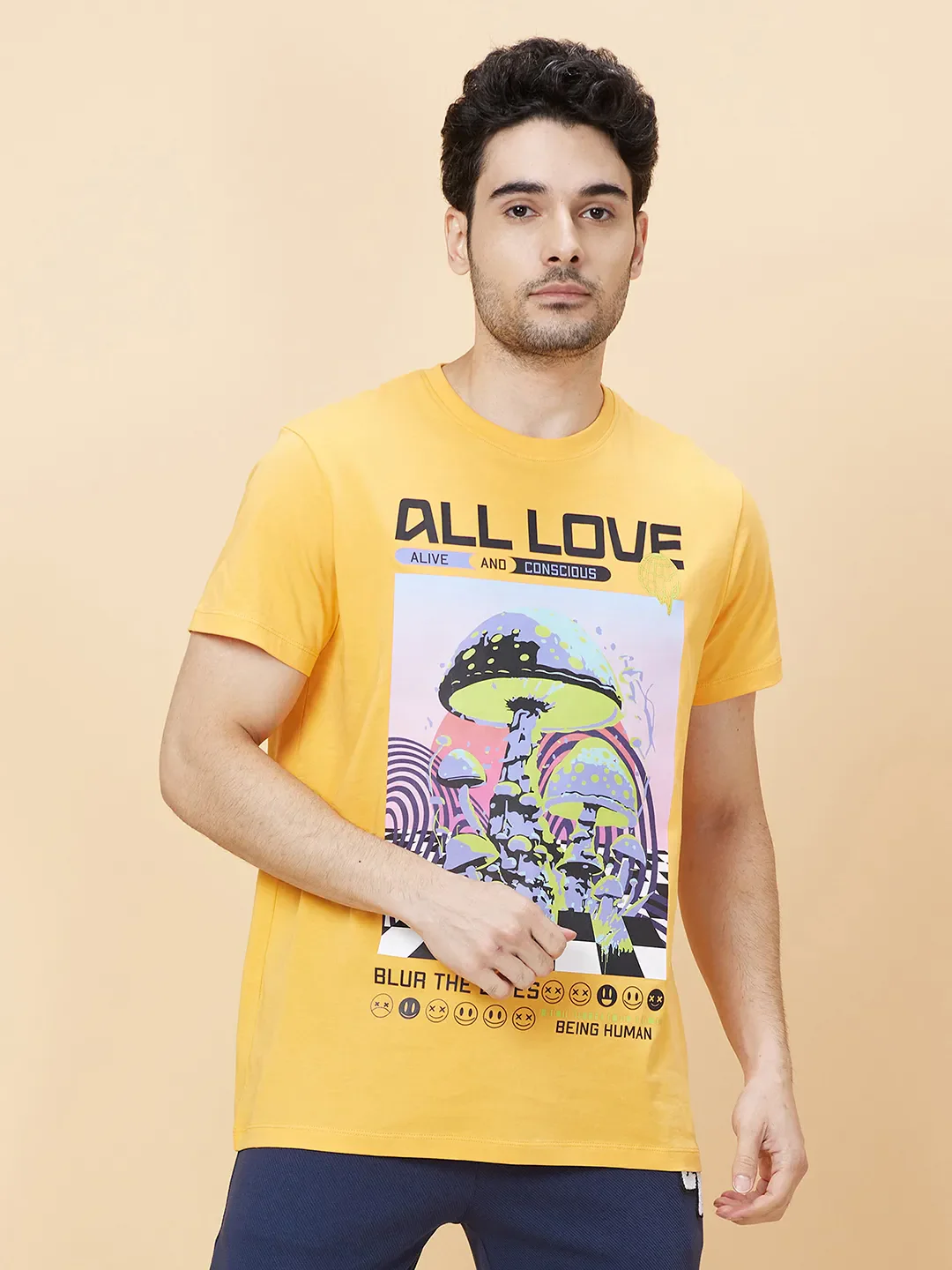 Vibrant Orange Regular Fit Round Neck Men's T-Shirt by Being Human Clothing