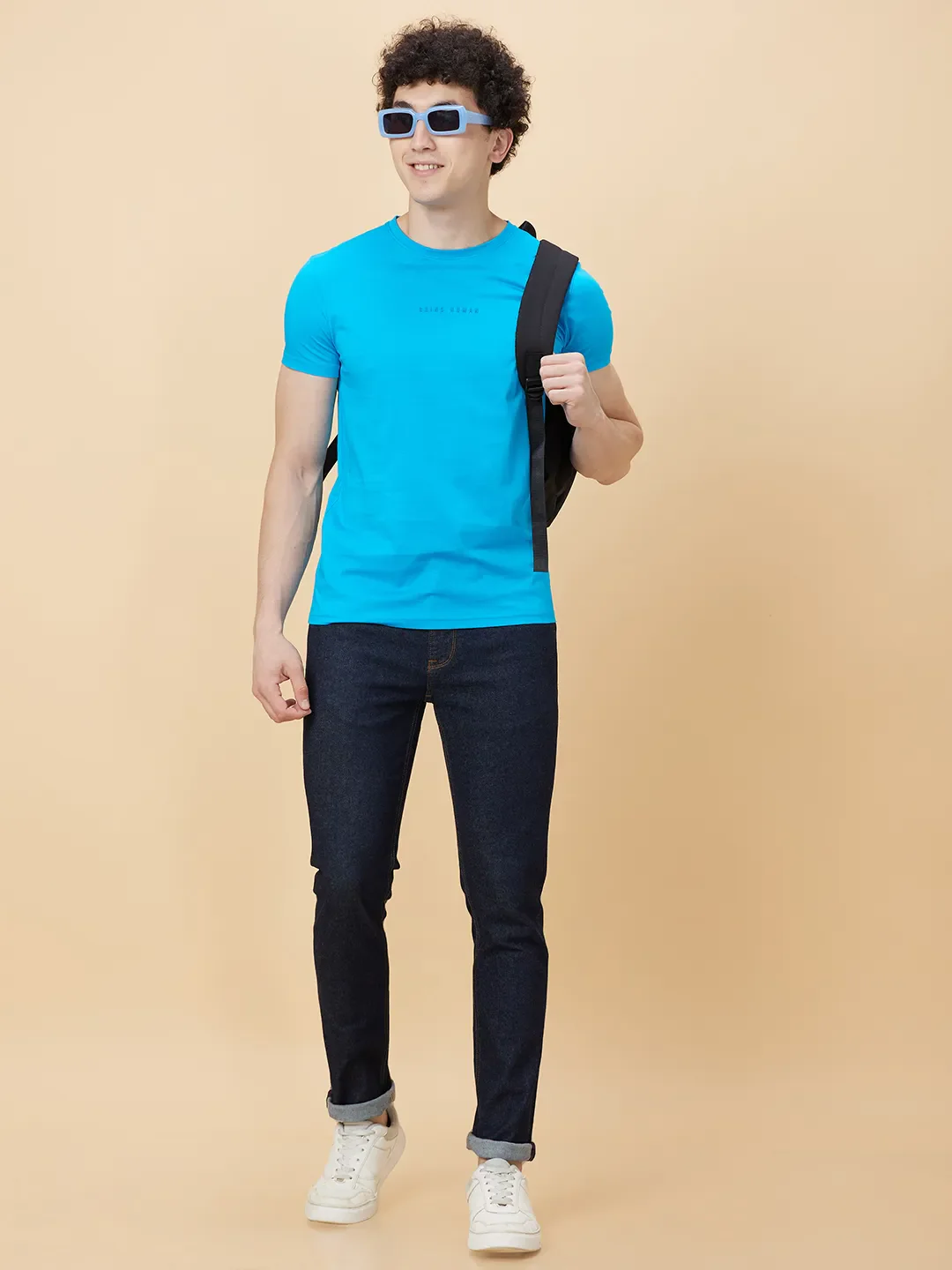 Vivid Blue Regular Fit Round Neck Men's T-Shirt by Being Human Clothing - Image 6