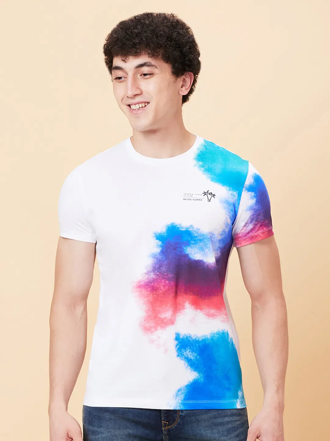 White Regular Fit Men's Short Sleeves T-Shirt by Being Human Clothing