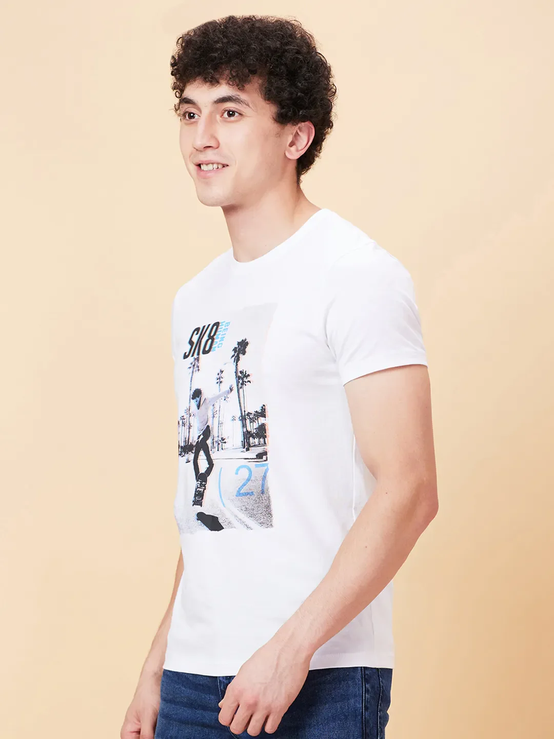 White Regular Fit Round Neck Men's T-Shirt by Being Human Clothing - Image 4