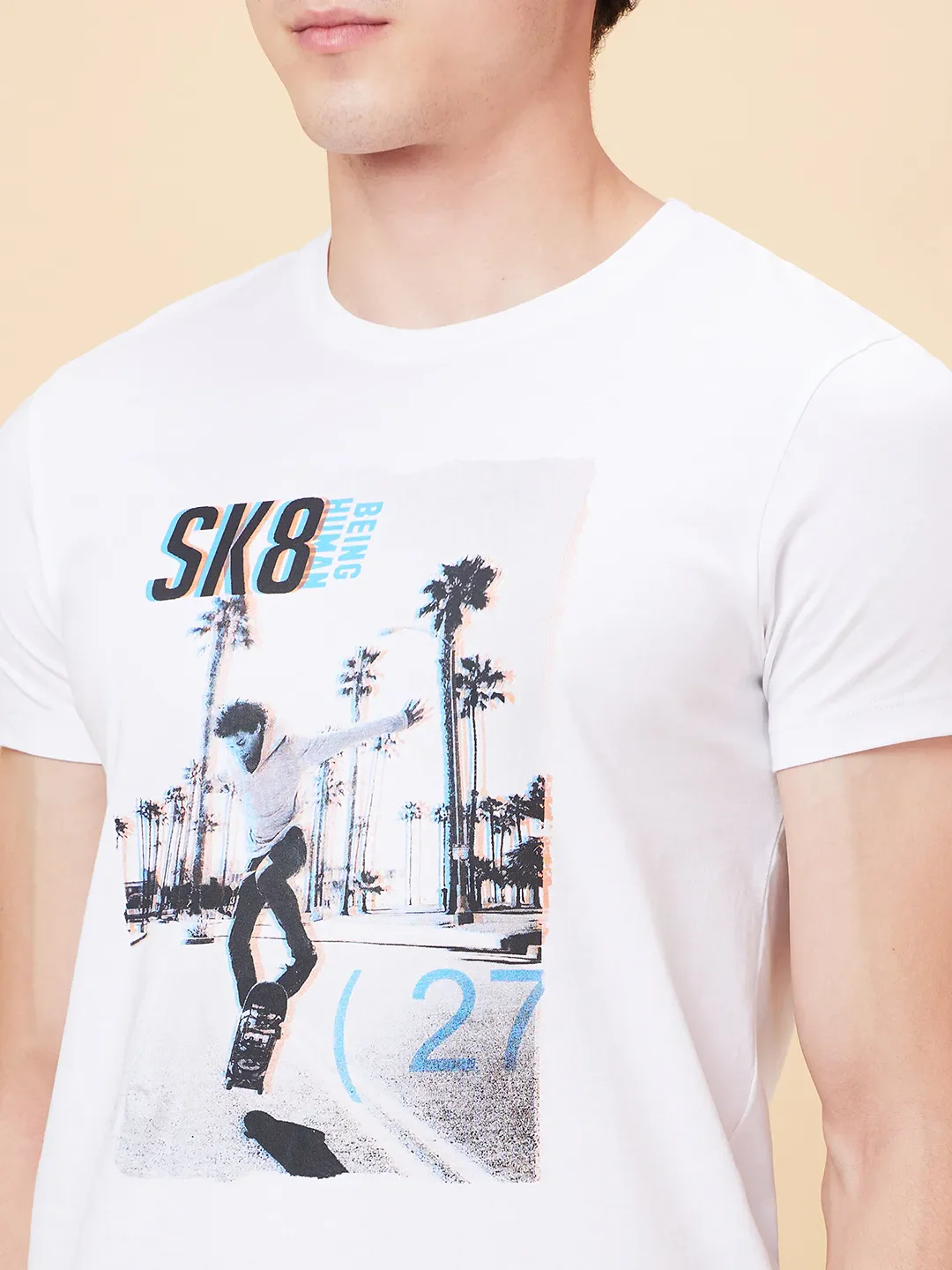 White Regular Fit Round Neck Men's T-Shirt by Being Human Clothing - Image 5