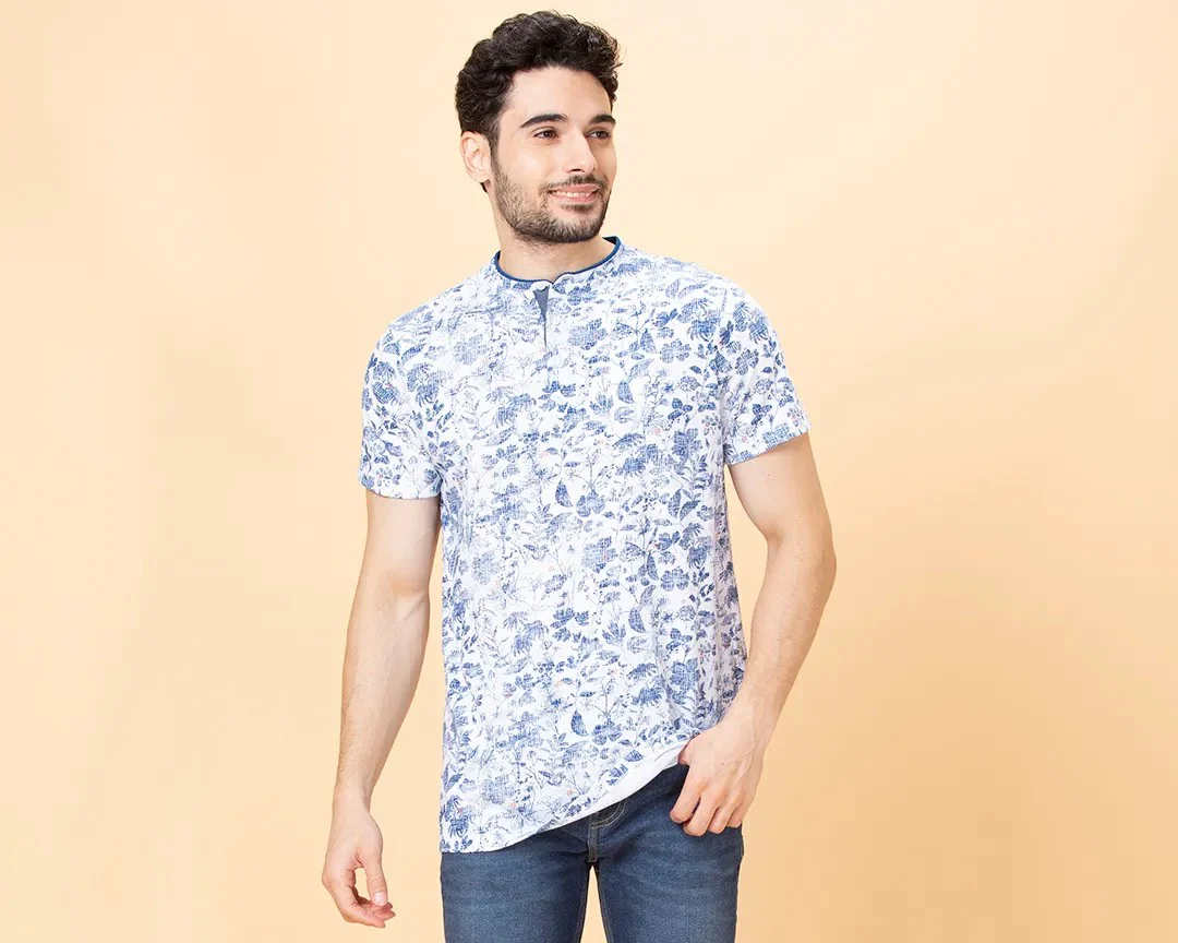 White Regular Fit Henley Neck Men's T-Shirt by Being Human Clothing