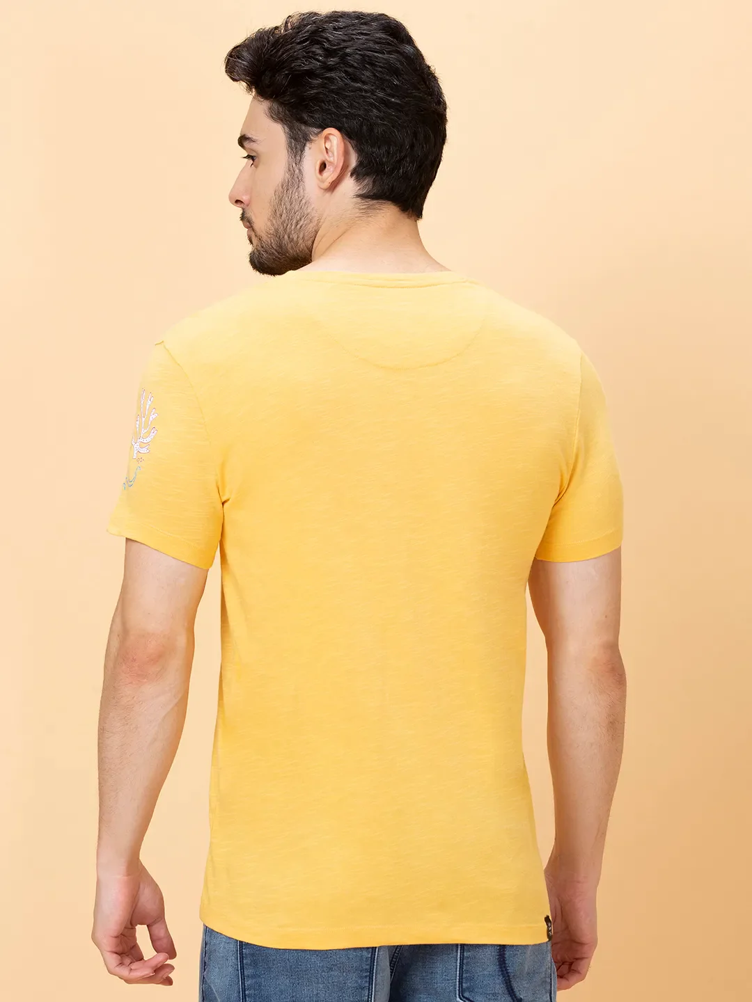 Yellow Regular Fit Round Neck Men's T-Shirt by Being Human Clothing - Image 3