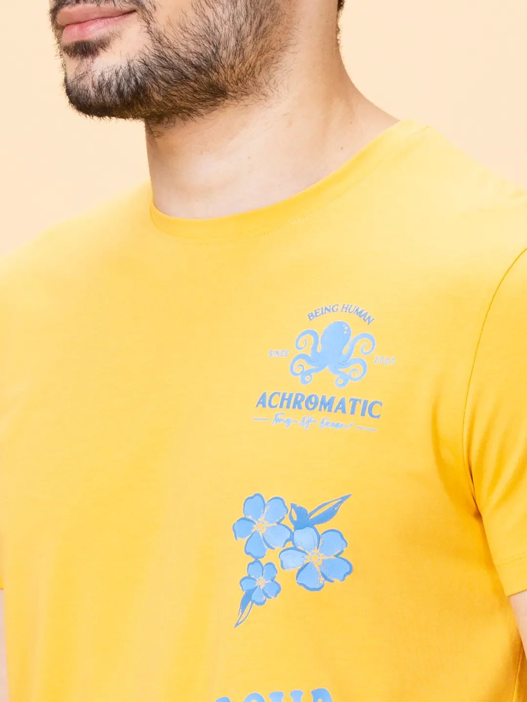 Yellow Regular Fit Round Neck Men's T-Shirt by Being Human Clothing - Image 5