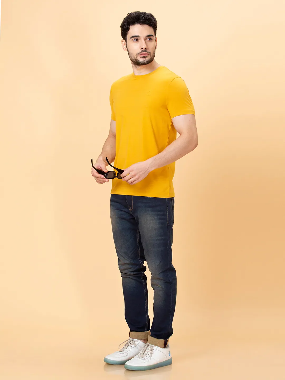 Yellow Regular Fit Round Neck Men's T-Shirt by Being Human Clothing - Image 6