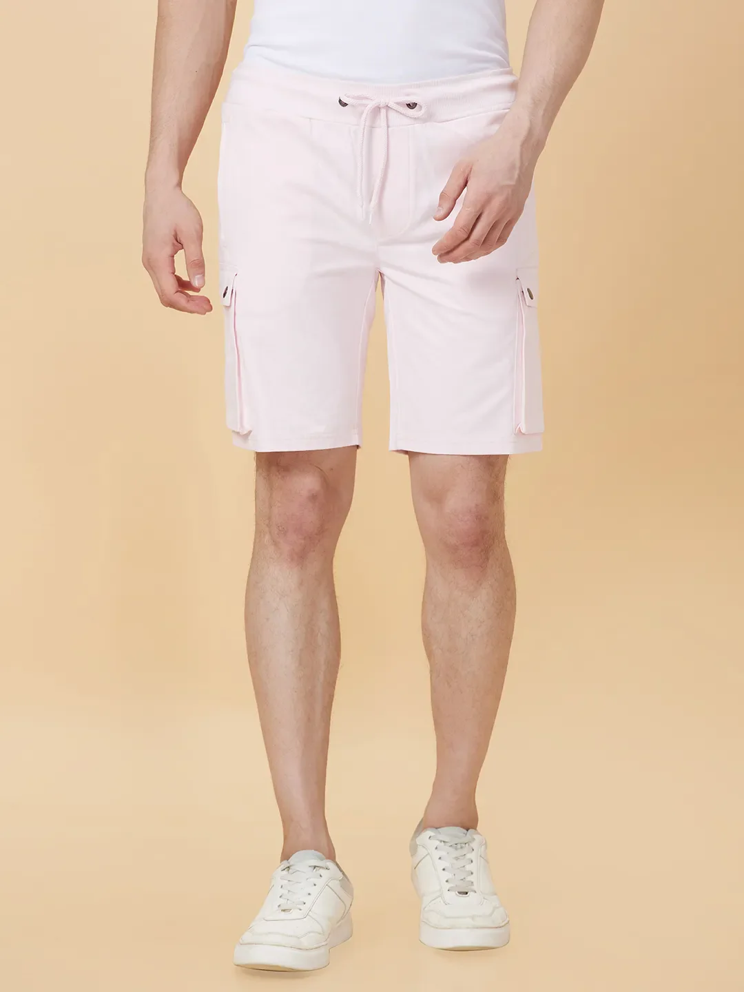 Powder Pink Regular Fit Shorts For Men By Being Human Clothing