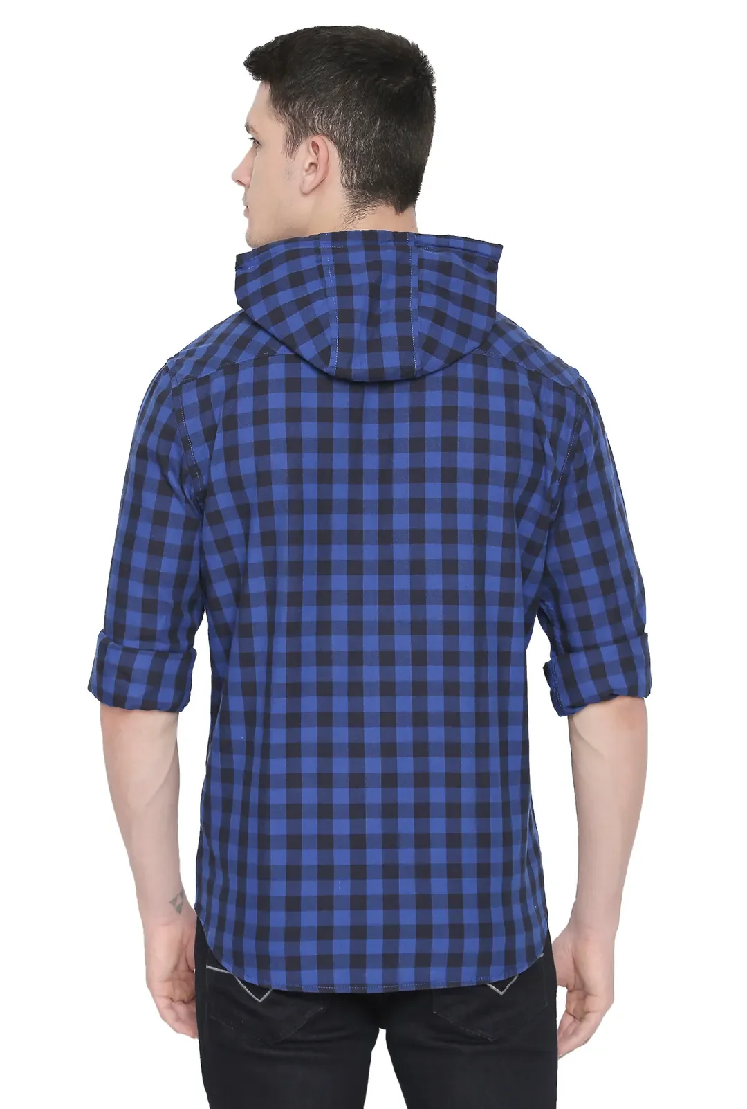 Blue Oversized Hooded Neck Men's Shirt by Being Human Clothing - Image 4