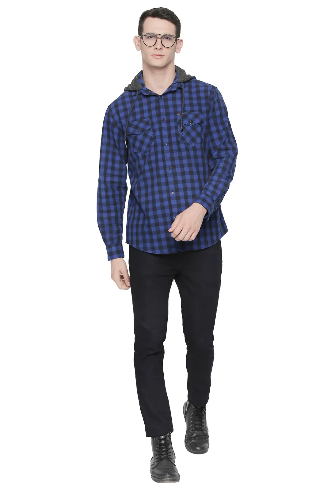 Blue Oversized Hooded Neck Men's Shirt by Being Human Clothing - Image 5