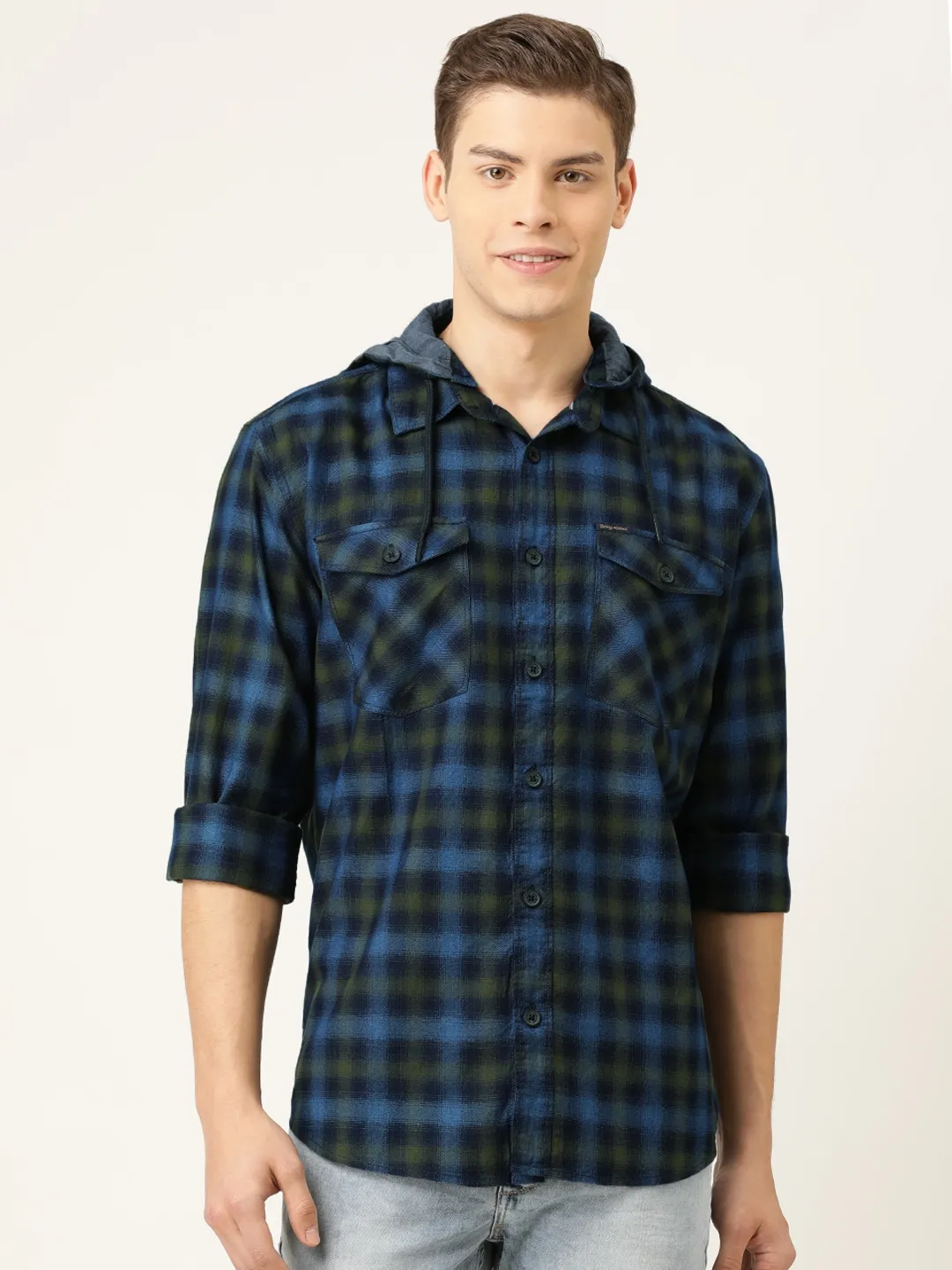 Blue Regular Fit  Long Sleeves Cotton Men's Shirt by Being Human Clothing