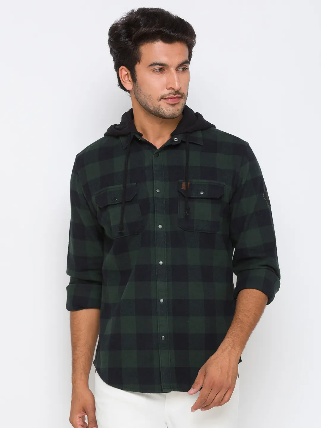 Green Oversized Fit Regular Collar Long Sleeves Cotton Men's Shirt by Being Human Clothing - Image 2
