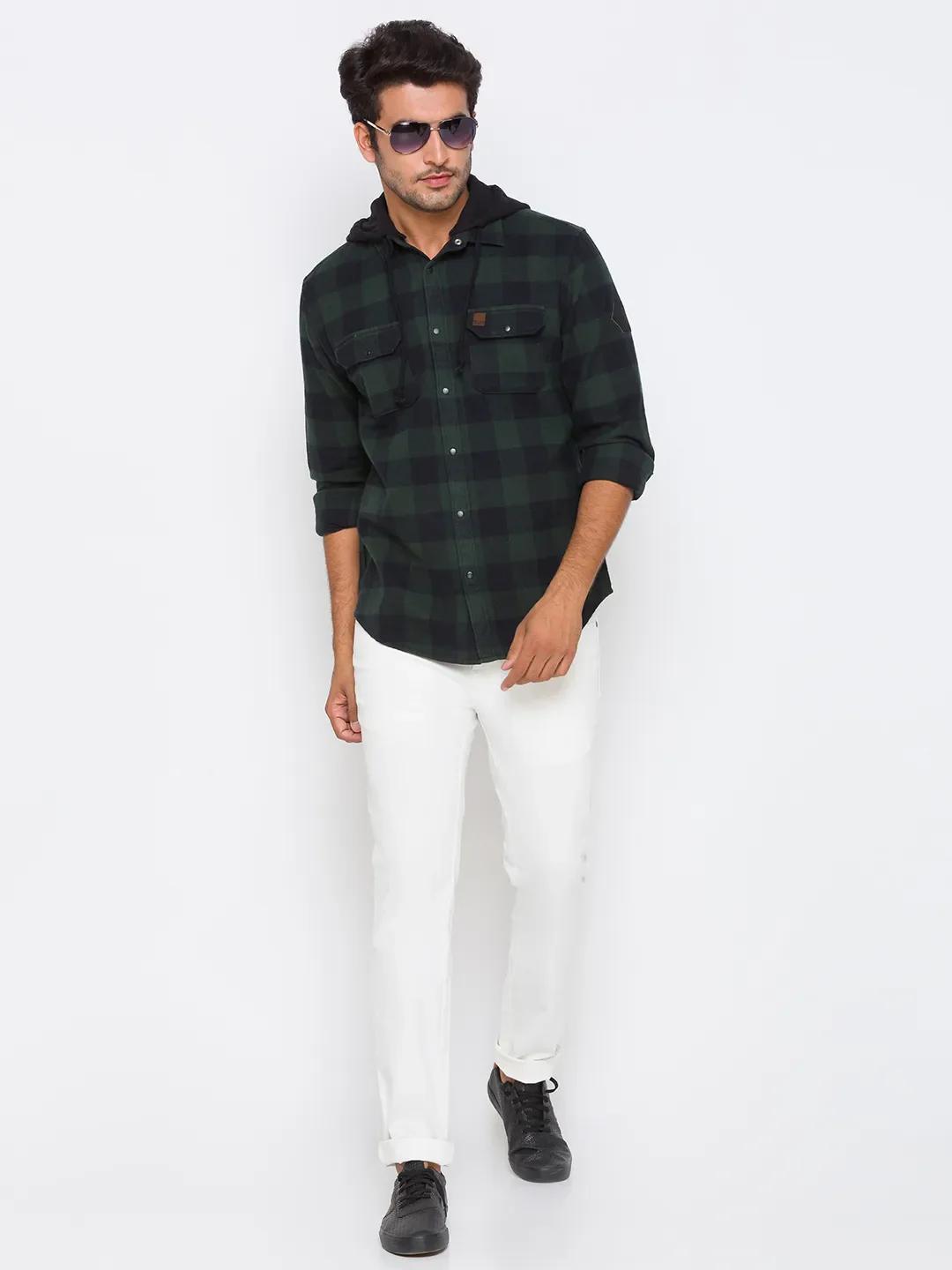 Green Oversized Fit Regular Collar Long Sleeves Cotton Men's Shirt by Being Human Clothing - Image 5