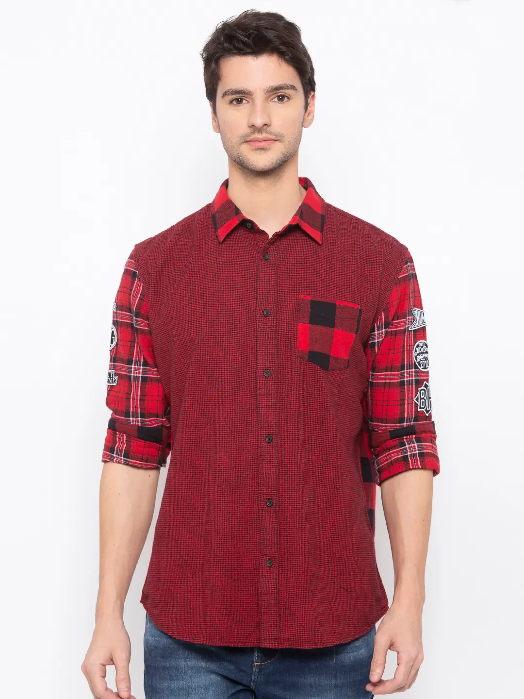 Red Regular Fit Regular Collar Long Sleeves Cotton Men's Shirt by Being Human Clothing