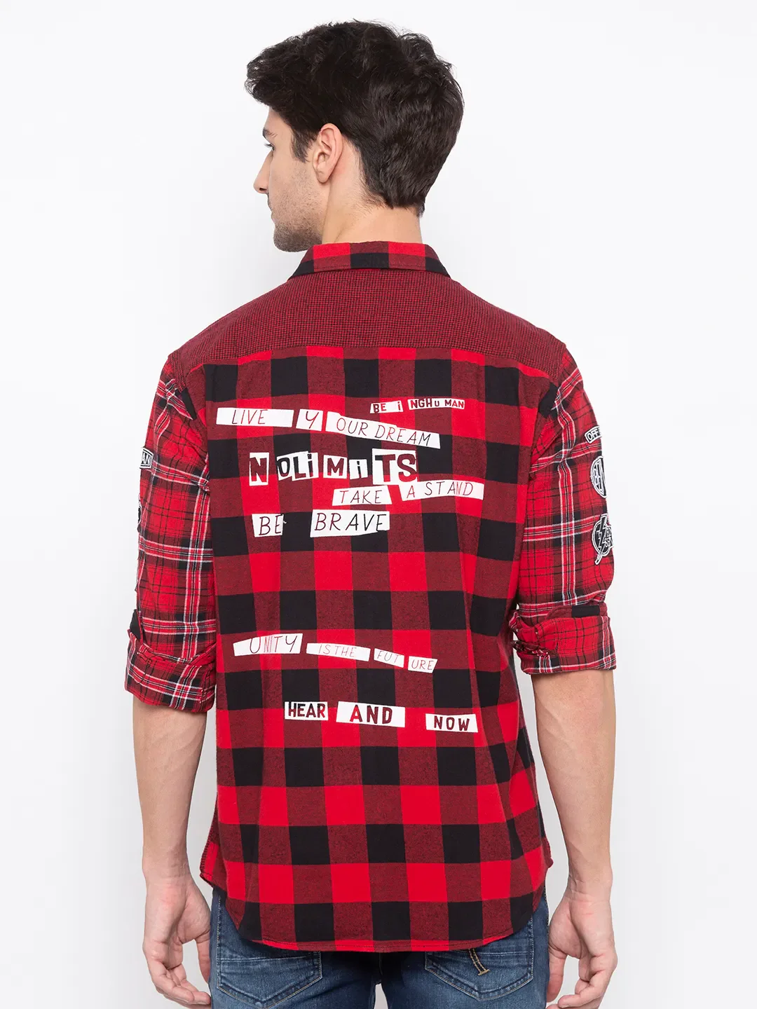 Red Regular Fit Regular Collar Long Sleeves Cotton Men's Shirt by Being Human Clothing - Image 3