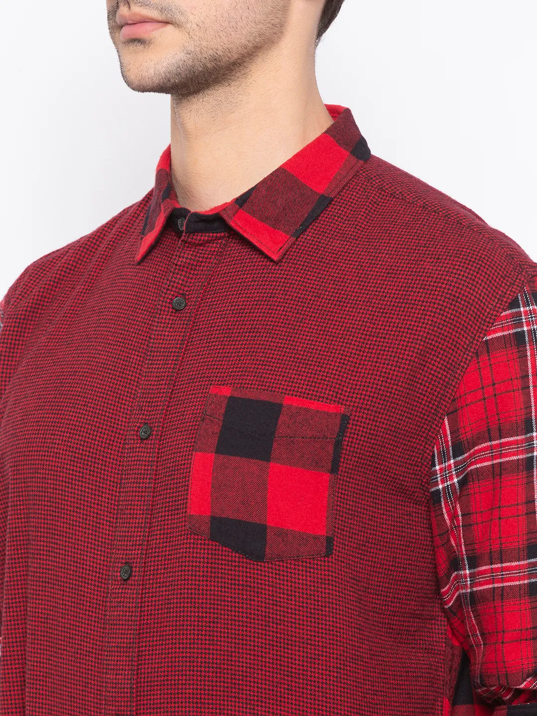 Red Regular Fit Regular Collar Long Sleeves Cotton Men's Shirt by Being Human Clothing - Image 4