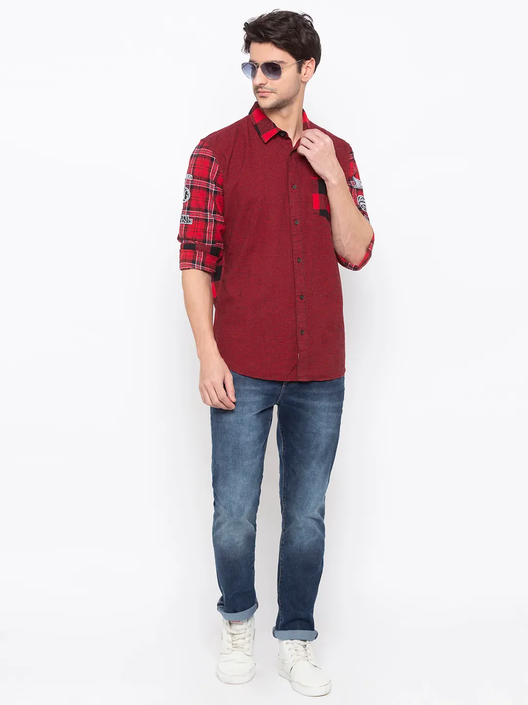 Red Regular Fit Regular Collar Long Sleeves Cotton Men's Shirt by Being Human Clothing - Image 5