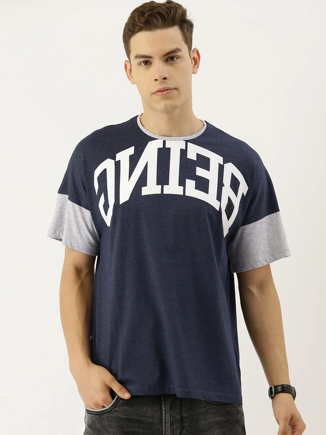 Grey Oversized Fit Men's T-Shirt by Being Human Clothing