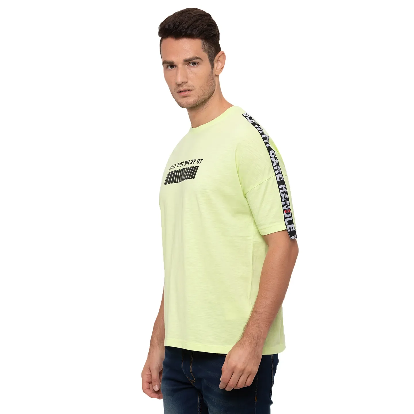 Neon Yellow Over Sized Fit Round Neck Men's T-Shirt by Being Human Clothing - Image 4