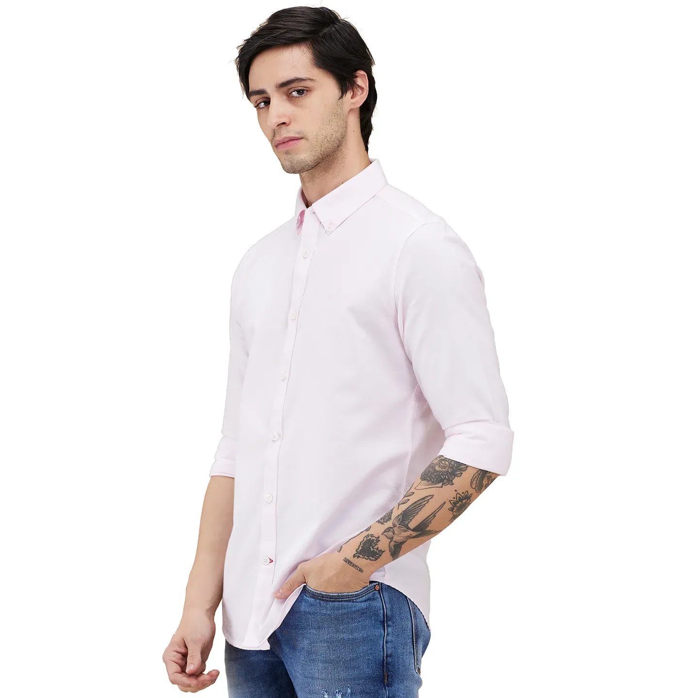 Light Pink Slim Fit Regular Collar Men's Shirt by Being Human Clothing - Image 4