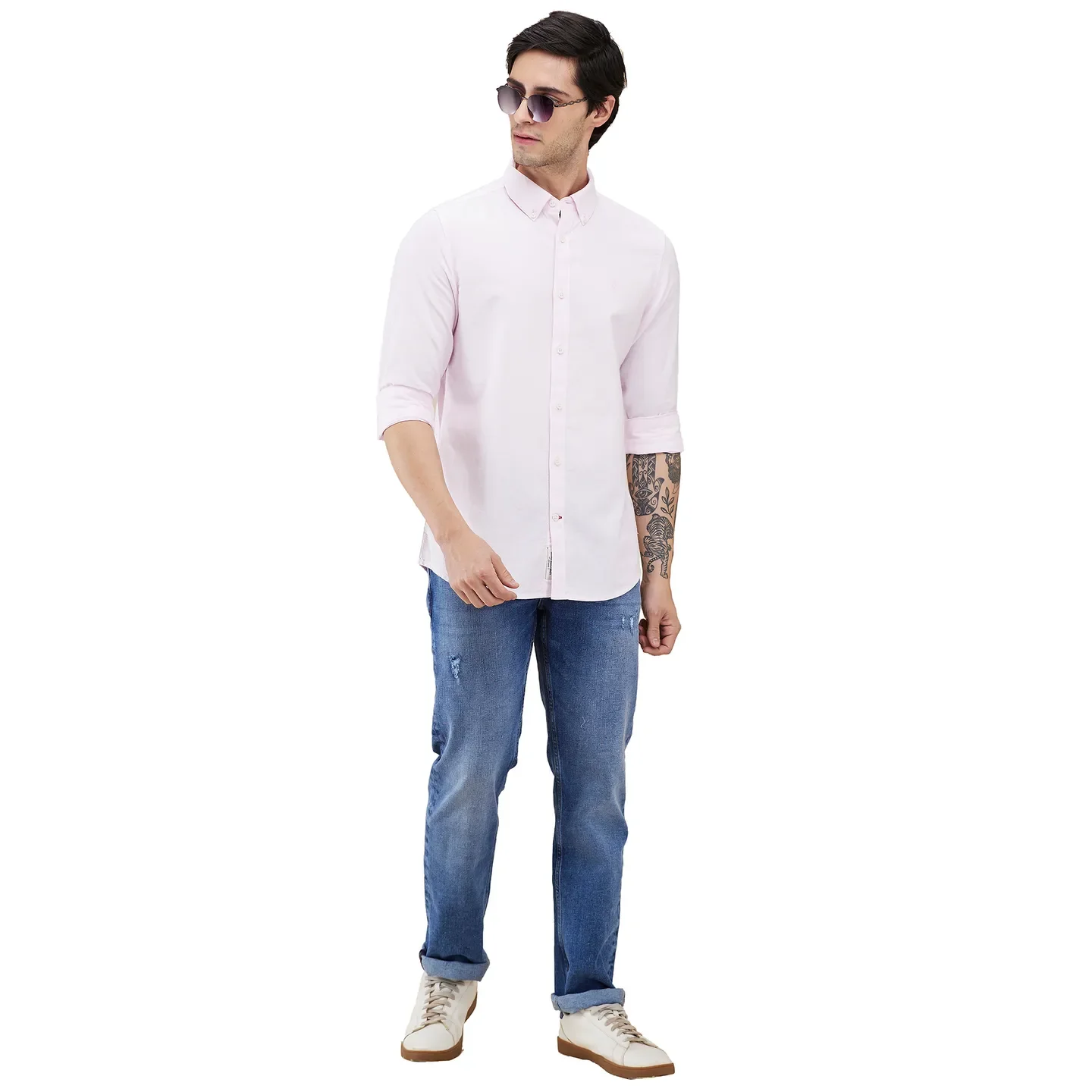 Light Pink Slim Fit Regular Collar Men's Shirt by Being Human Clothing - Image 6