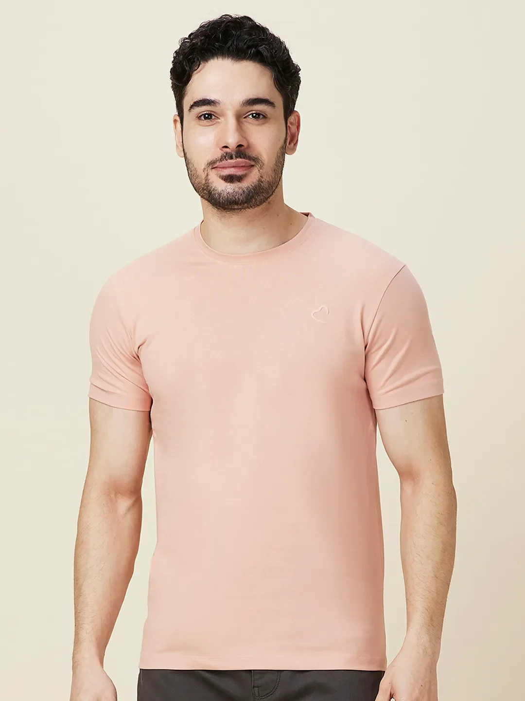 Dusty Pink Slim Fit Round Neck Men's T-Shirt by Being Human Clothing