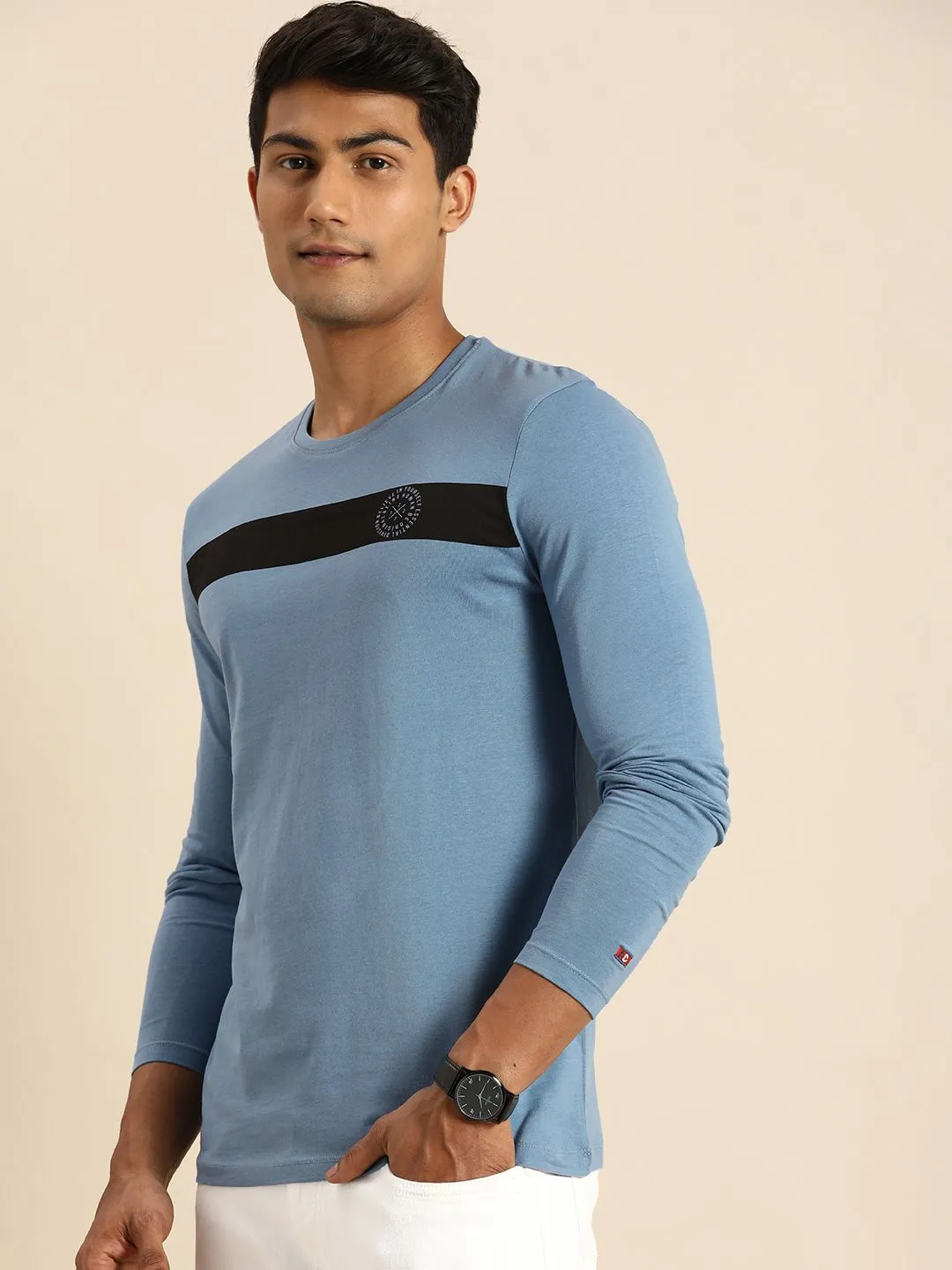 Blue Regular Fit Men's Long Sleeves T-Shirt by Being Human Clothing - Image 2