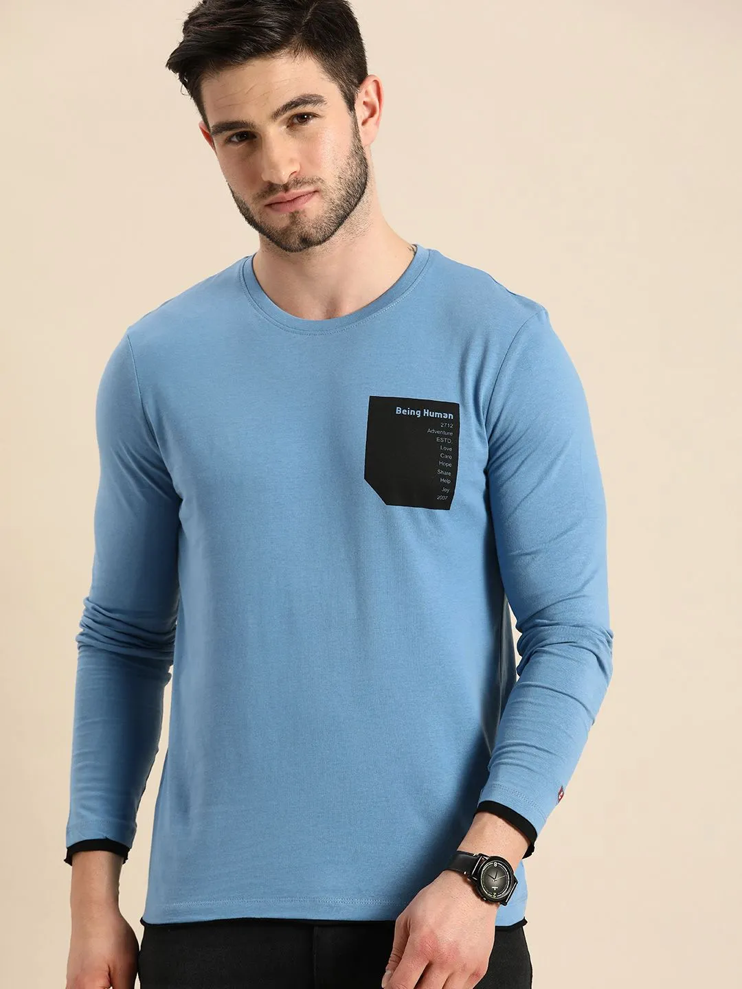 Blue Regular Fit Men's Long Sleeves T-Shirt by Being Human Clothing - Image 2