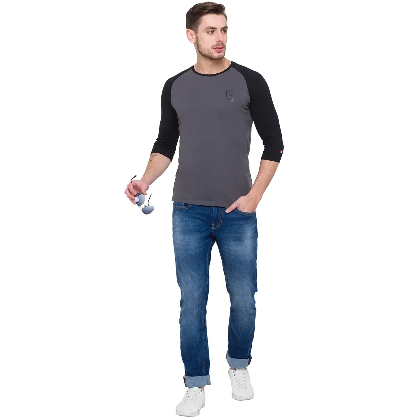 Grey Regular Fit Men's Long Sleeves T-Shirt by Being Human Clothing - Image 4