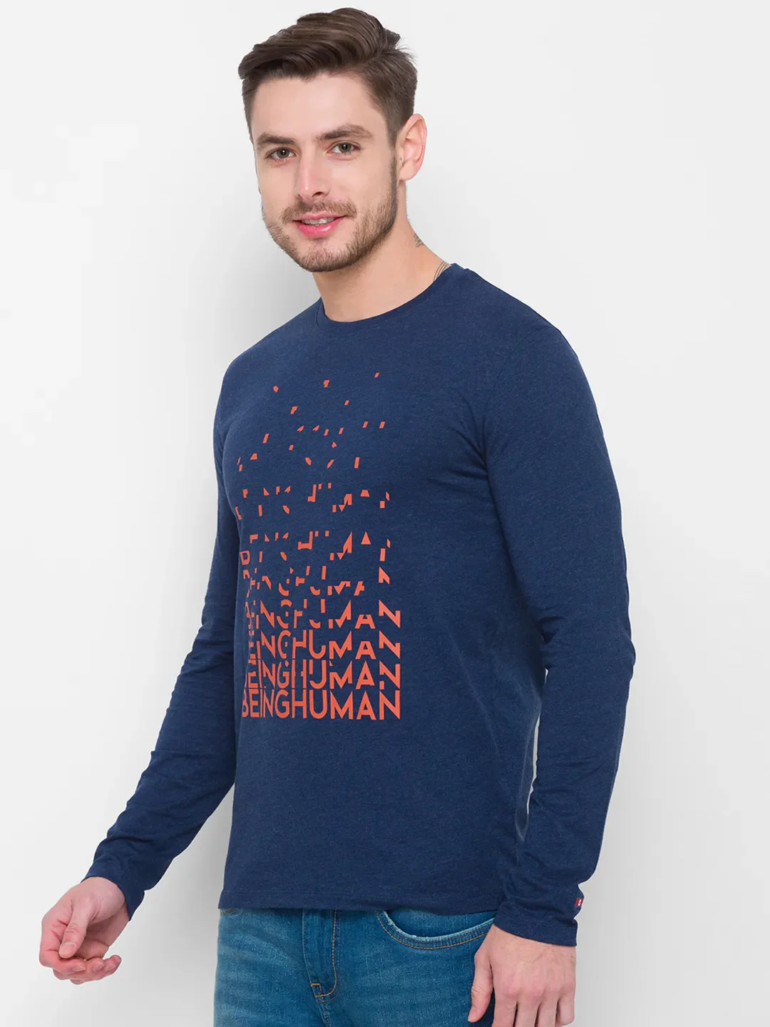 Blue Regular Fit Men's Long Sleeves T-Shirt by Being Human Clothing - Image 4