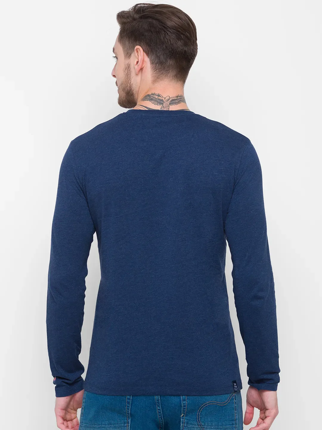 Blue Regular Fit Men's Long Sleeves T-Shirt by Being Human Clothing - Image 8