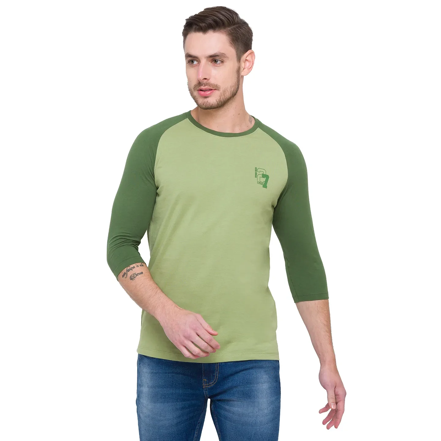 Green Regular Fit Men's Long Sleeves T-Shirt by Being Human Clothing