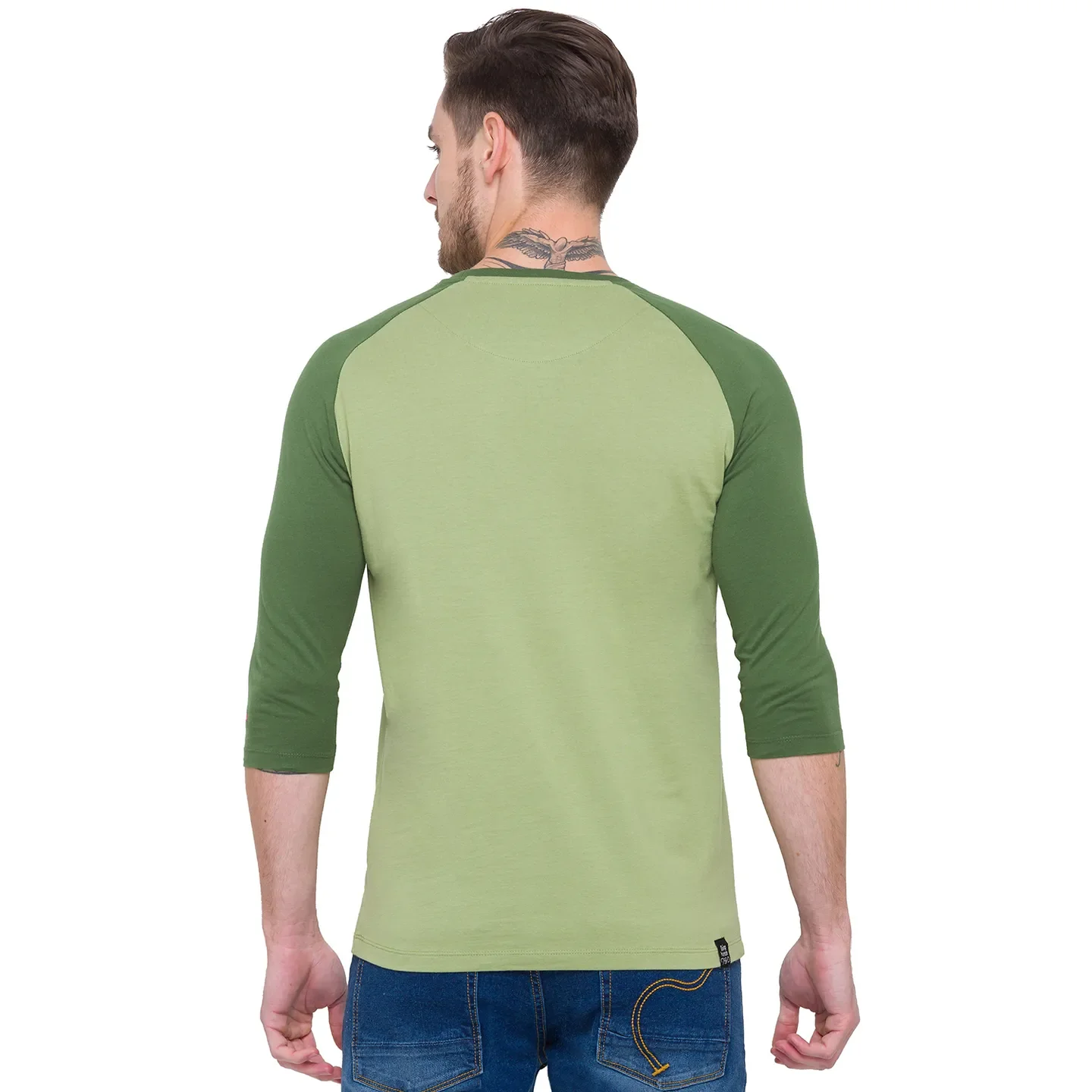 Green Regular Fit Men's Long Sleeves T-Shirt by Being Human Clothing - Image 3