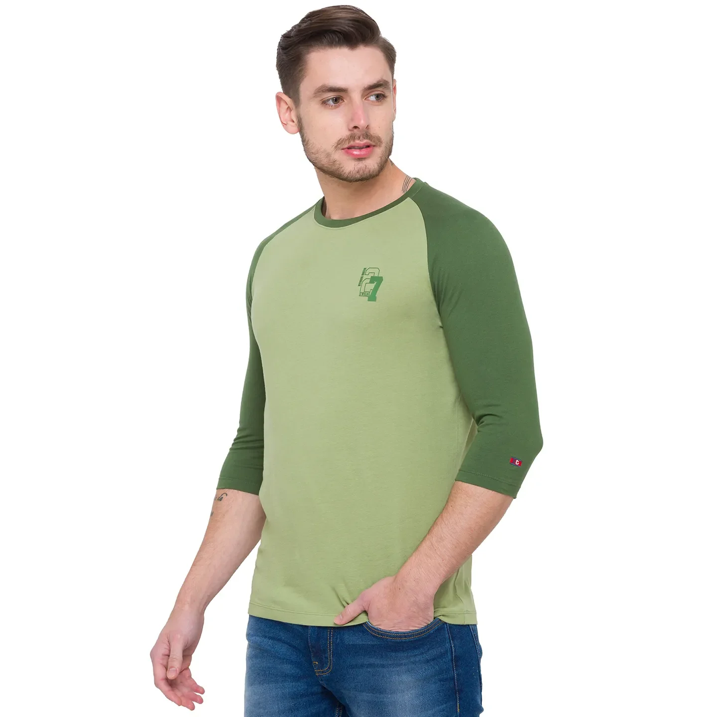 Green Regular Fit Men's Long Sleeves T-Shirt by Being Human Clothing - Image 4
