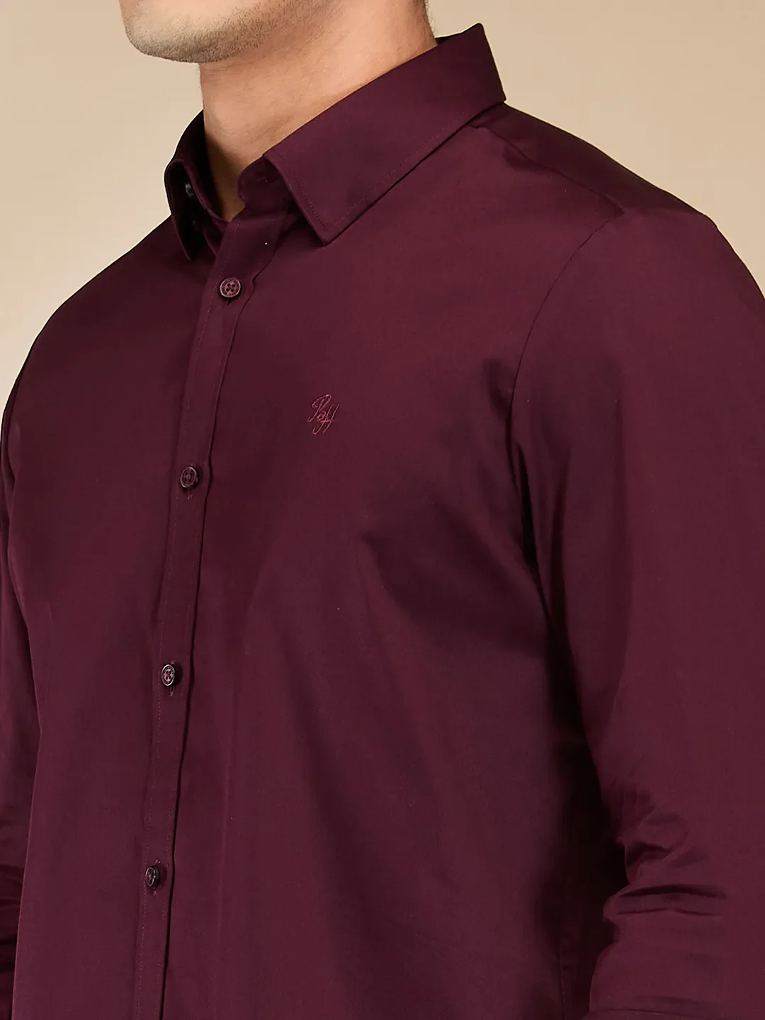 Burgundy Slim Fit Regular Collar Men's Shirt by Being Human Clothing - Image 5