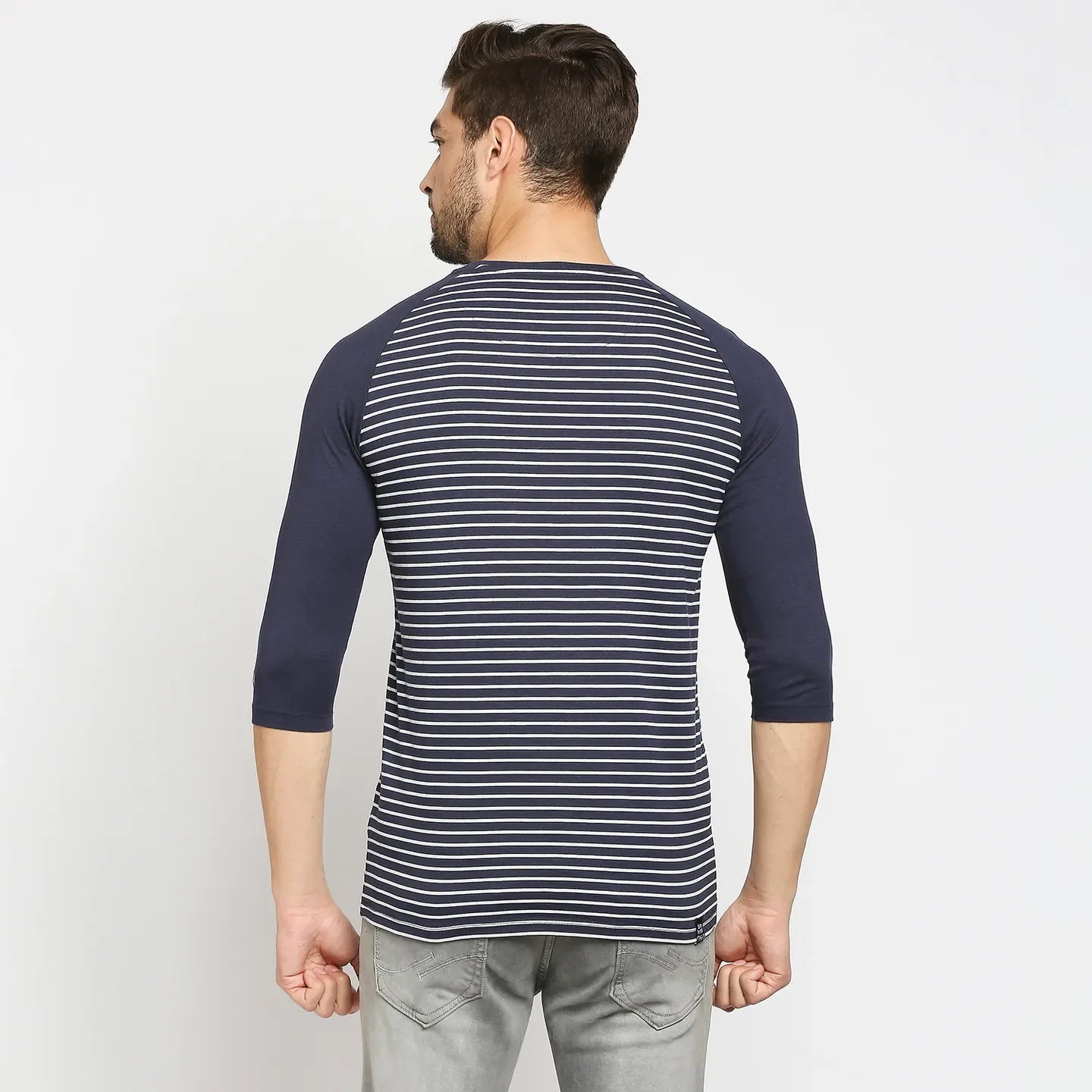 Blue Regular Fit Men's 3&4 th Sleeves T-Shirt by Being Human Clothing - Image 4