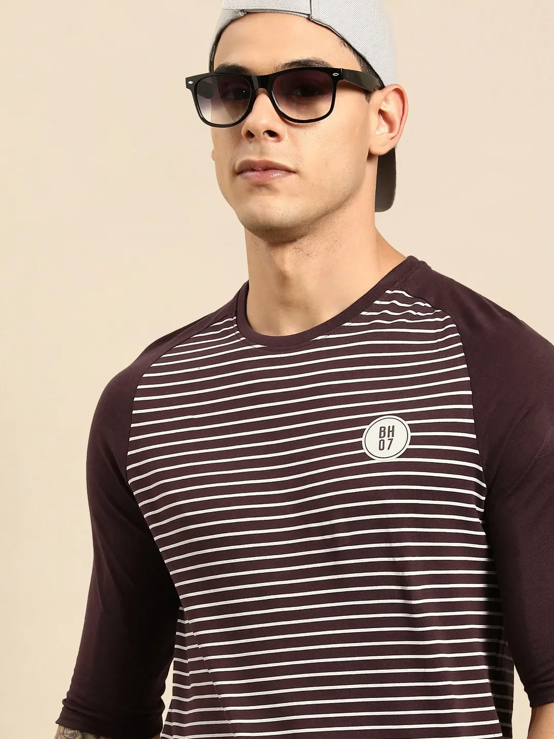 Red Regular Fit Men's 3&4 th Sleeves T-Shirt by Being Human Clothing - Image 5