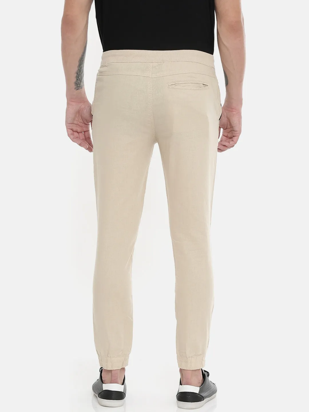 Beige Regular Fit Men's Chinos by Being Human Clothing - Image 3