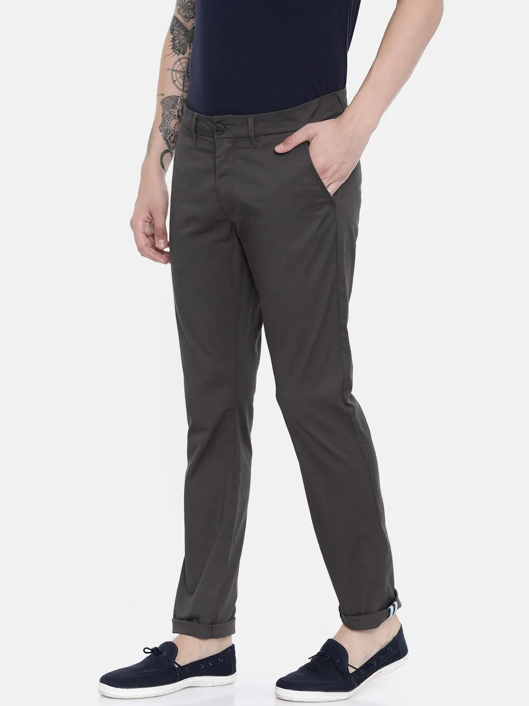 Grey Regular Fit Men's Chinos by Being Human Clothing - Image 2