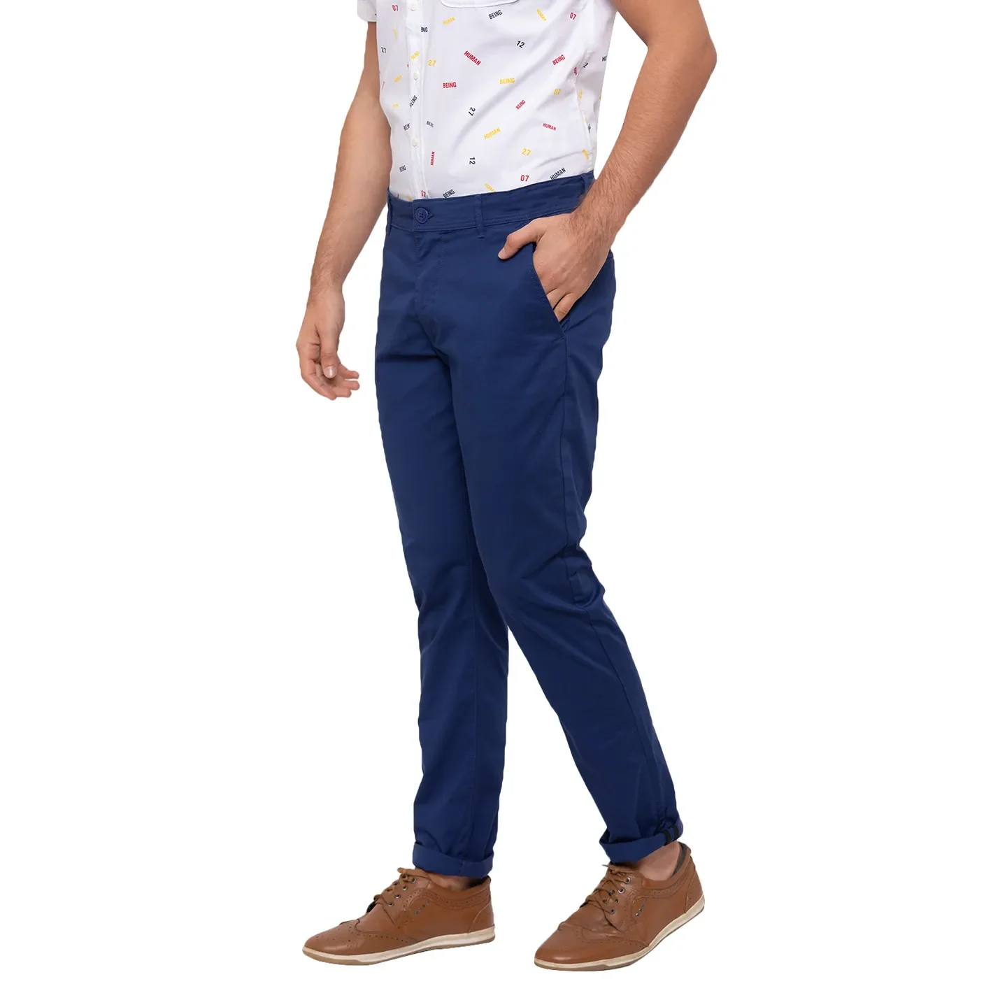 Blue Regular Fit Men's Chinos by Being Human Clothing - Image 2
