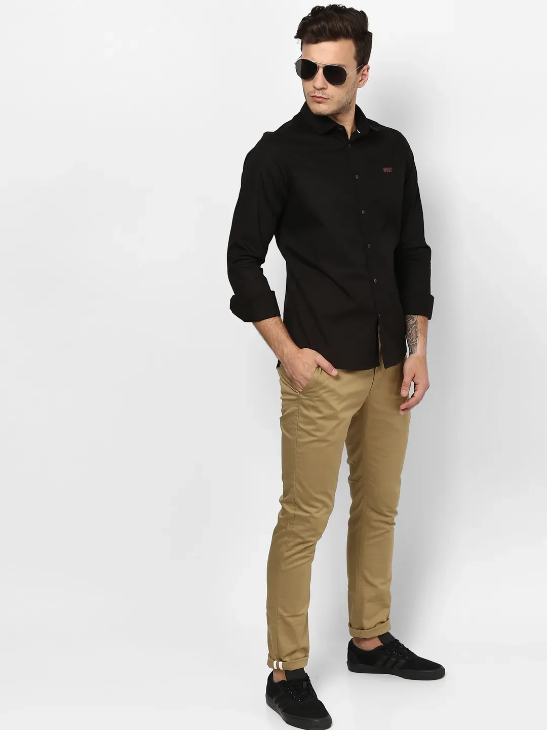 Khaki Regular Fit Men's Chinos by Being Human Clothing - Image 2