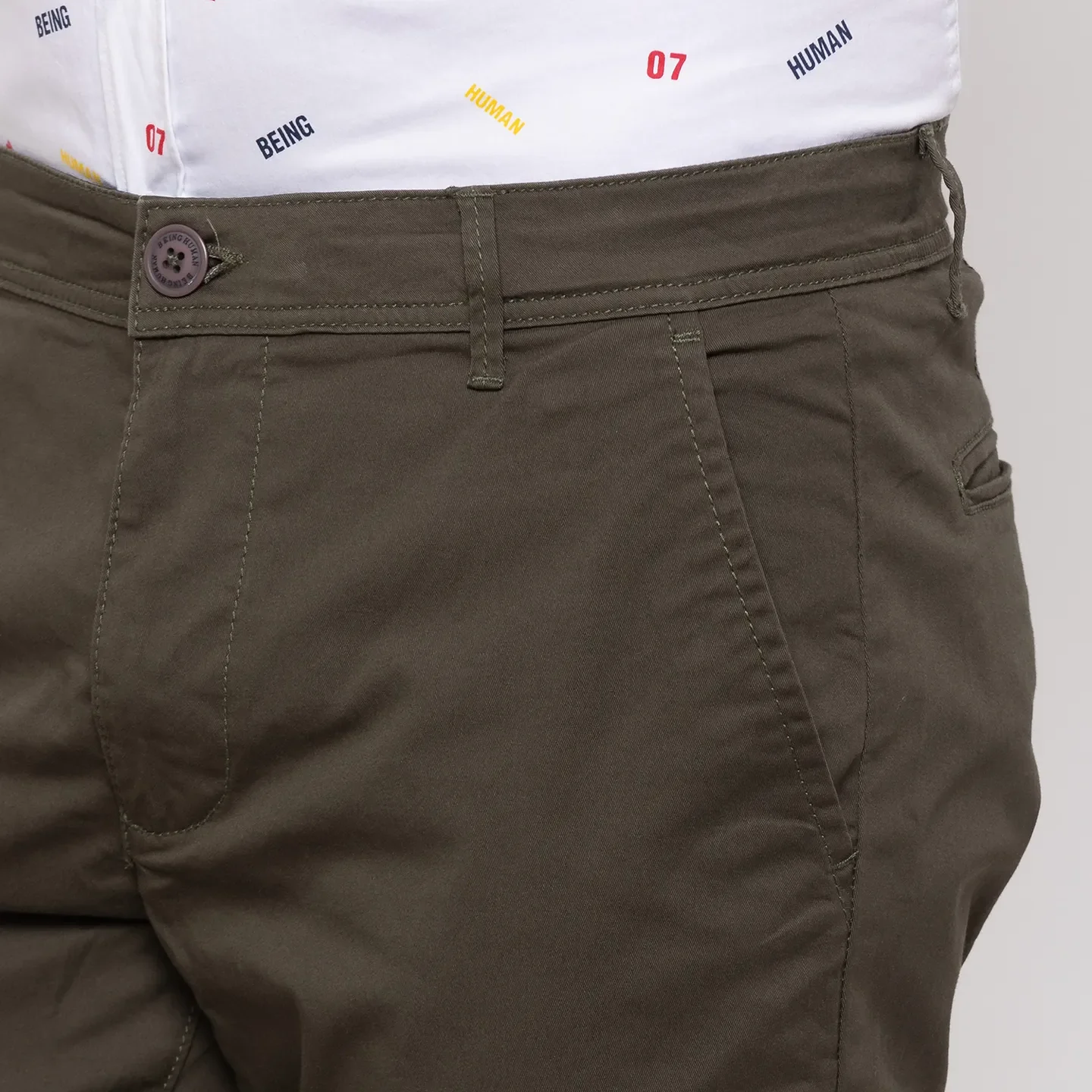 Green Regular Fit  Men's Chinos by Being Human Clothing - Image 4